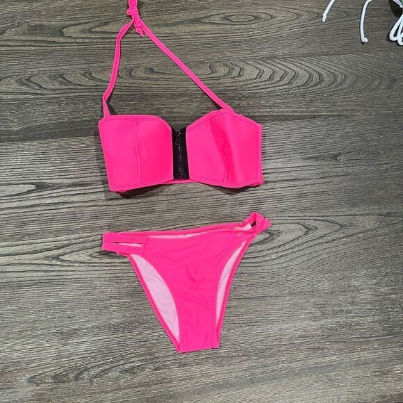 Jacques Designs Other - NWOT Jacques Designs Bathing Suit Zipper Front Strappy Back Bikini Pink Small